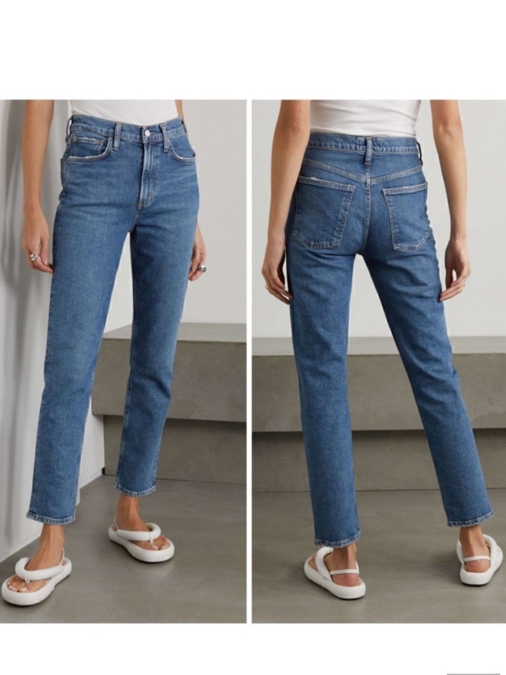 Agolde Merrel Mid Rise Straight Leg Stretch Denim Jeans In Medium Denim